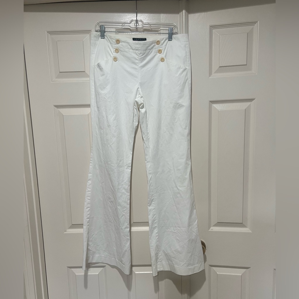 Theory Women Ivory Off White Wide Leg Career Smart Pants Size 10